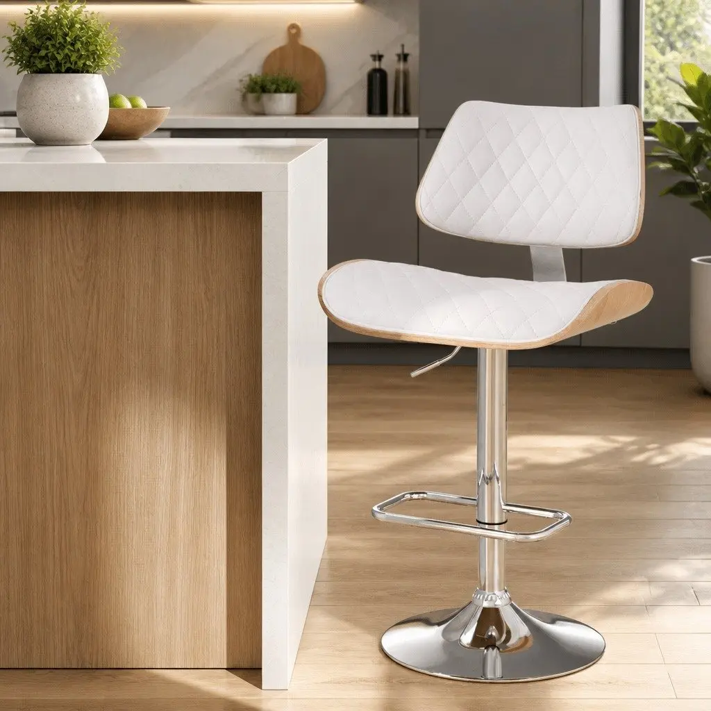 Adjustable Height White Bar Stool with Swivel Seat