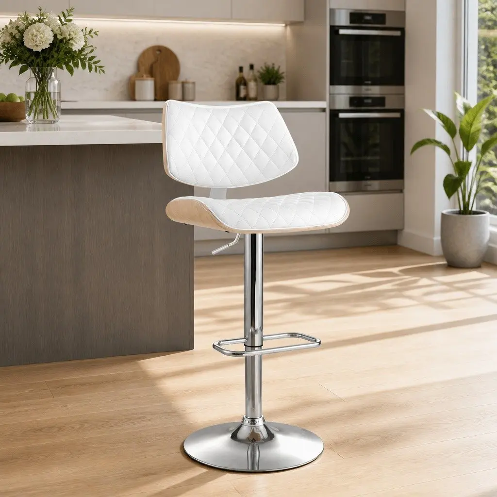 Adjustable Height White Bar Stool with Swivel Seat