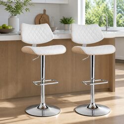 Set of 2 White Bar Stools with Padded Seats