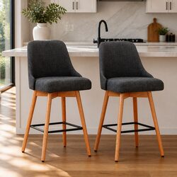 Charcoal Wooden Bar Stools with Swivel Seat - Set of 2