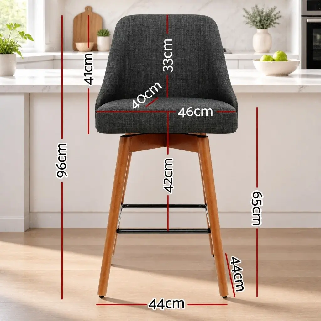 Bar Stools Faux Linen Mid-Height Charcoal Set of 4