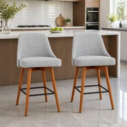 Light Grey Wooden Bar Stools with Swivel Seats - Set of 2