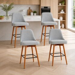 Set of 4 Light Grey Wooden Bar Stools with Swivel Seats
