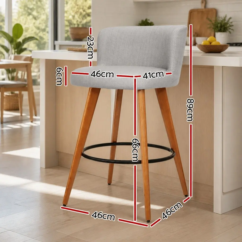 Bar Stools Padded Faux Linen Seat Backrest Powder-Coated Steel Footrest Grey Set of 2