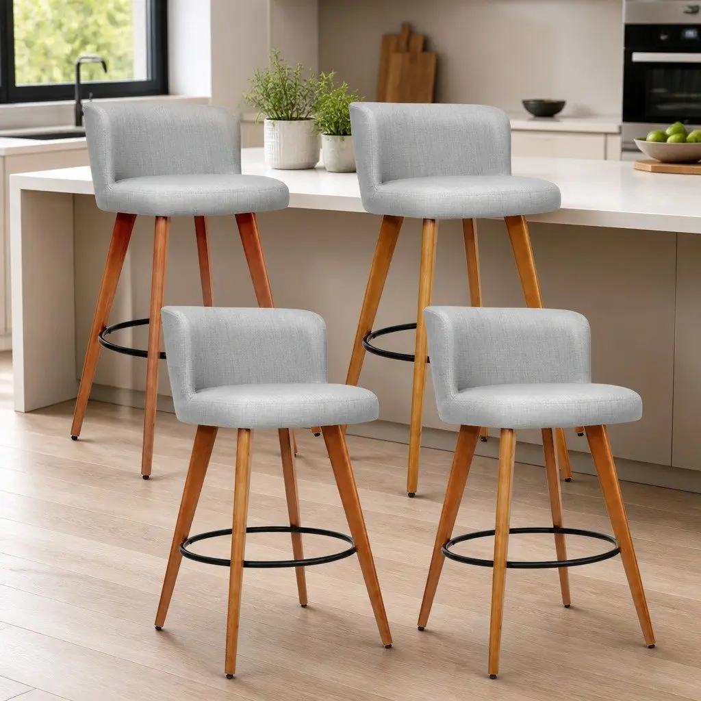 Set of 4 Durable Bar Stools with Padded Backrest