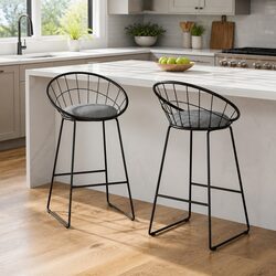 Contemporary Black Bar Stools with Padded Seat - Set of 2