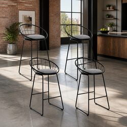 Set of 4 High-Quality Black Bar Stools with Backrest