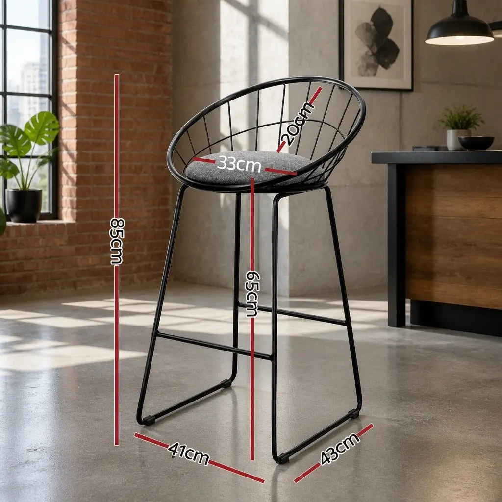 Bar Stools Set of 4 Padded Seat Curved Backrest Black Kitchen Counter Height