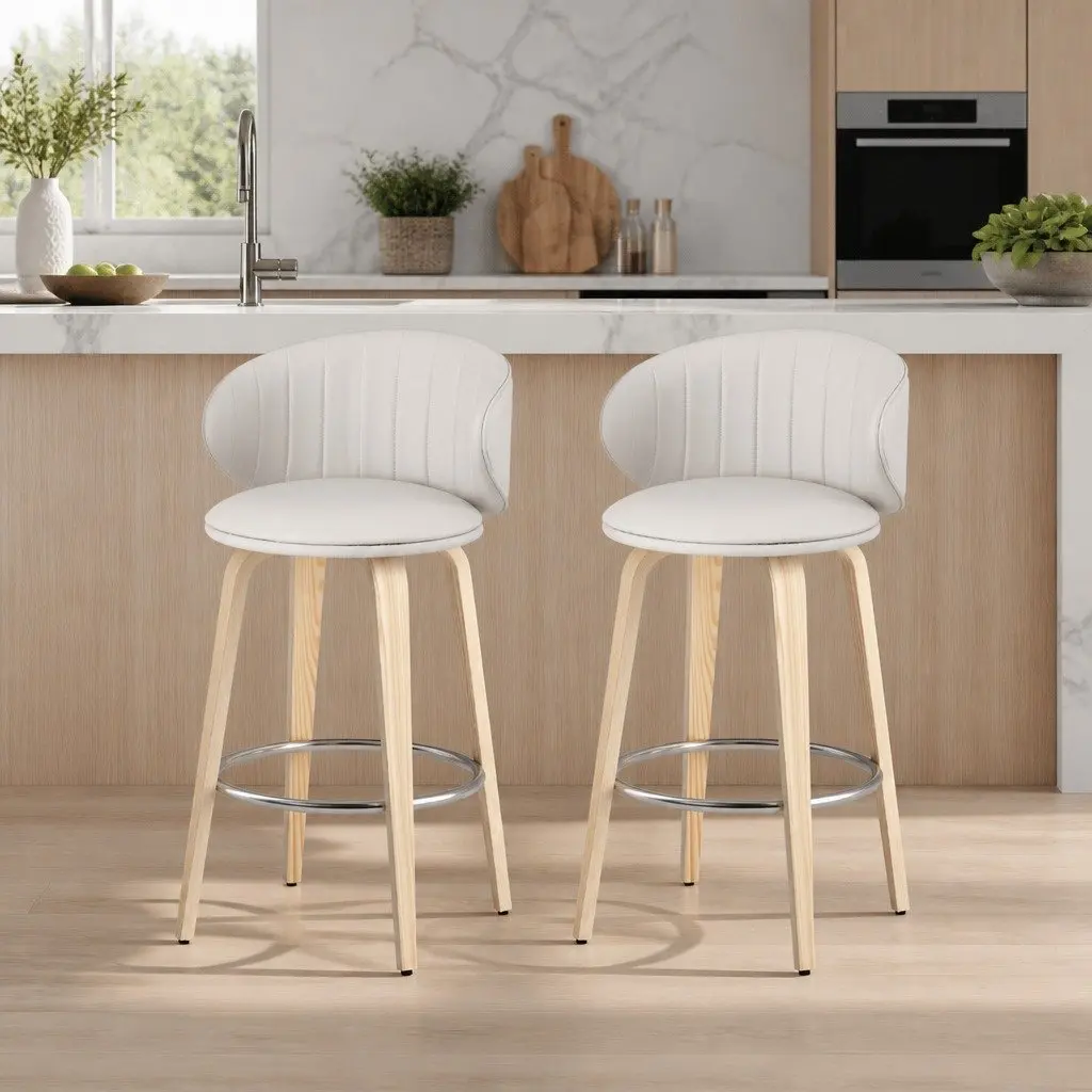 Set of 2 Bar Stools with Contoured Backrest