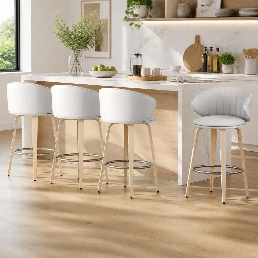 Set of 4 Bar Stools with Padded Seats