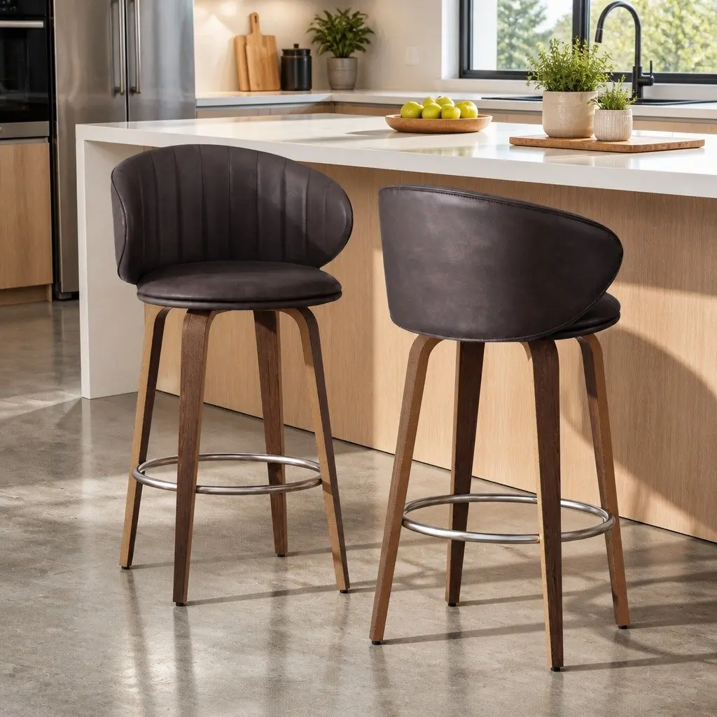 Bar Stools Set of 2 with Contoured Backrest