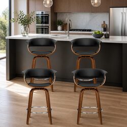 Set of 4 Swivel Bar Stools with Backrest in Black