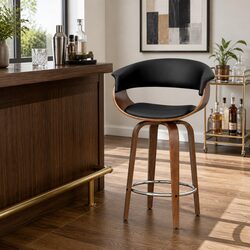 Swivel Bar Stool with PU Seat and Wooden Frame