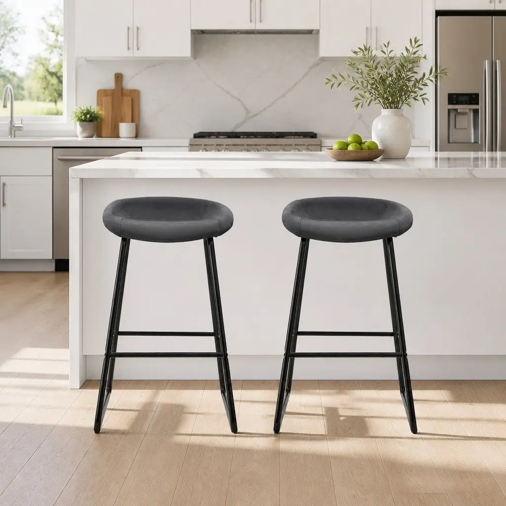Bar Stools Metal Frame Foam Padded Seat Counter Height Black