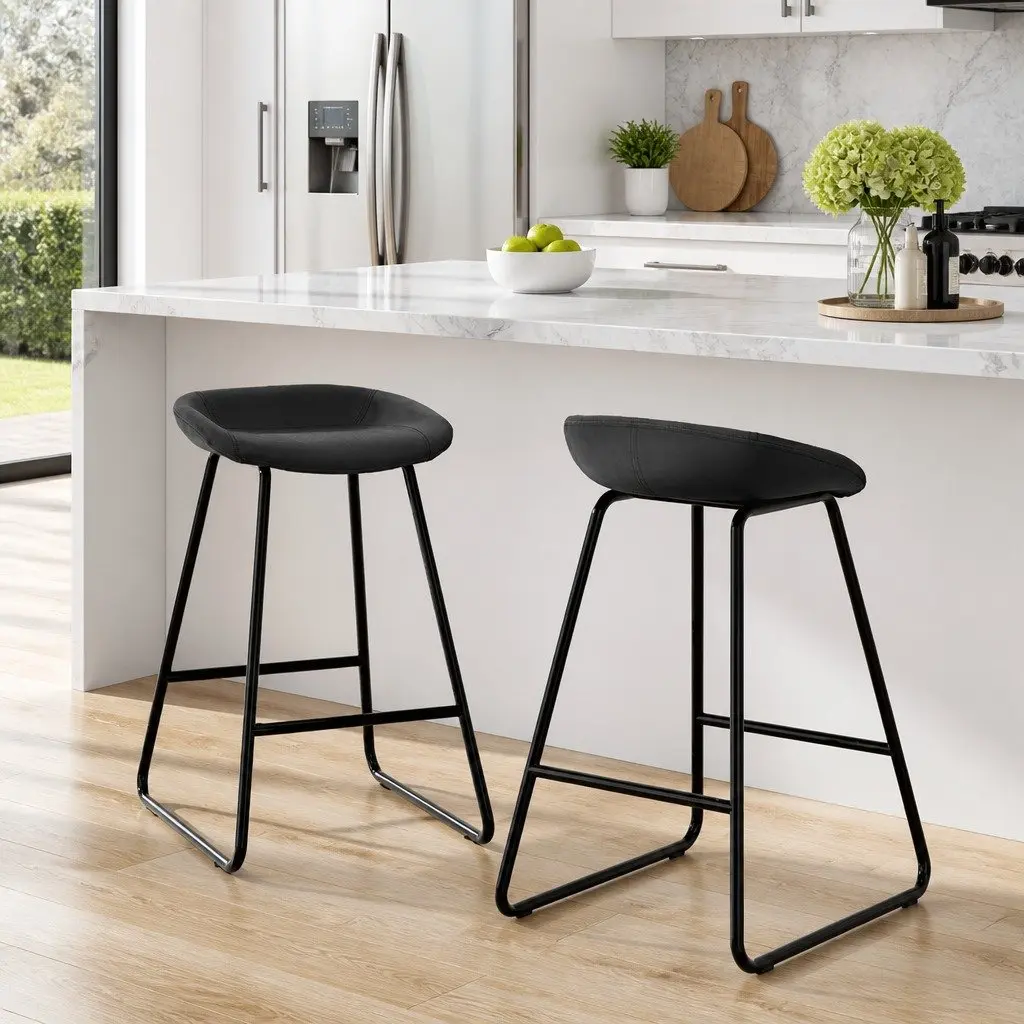 Bar Stools Metal Frame Foam Padded Seat Counter Height Black