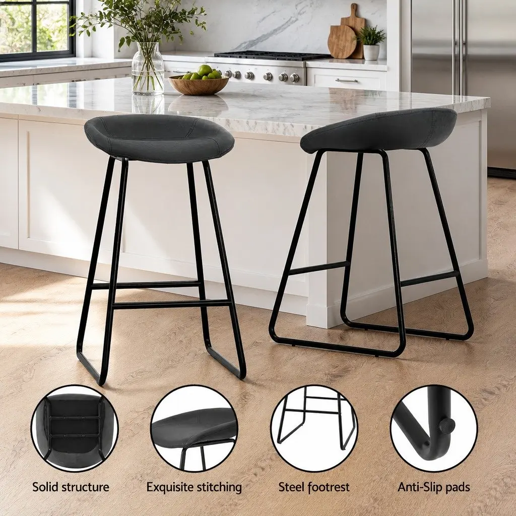 Bar Stools Metal Frame Foam Padded Seat Counter Height Black