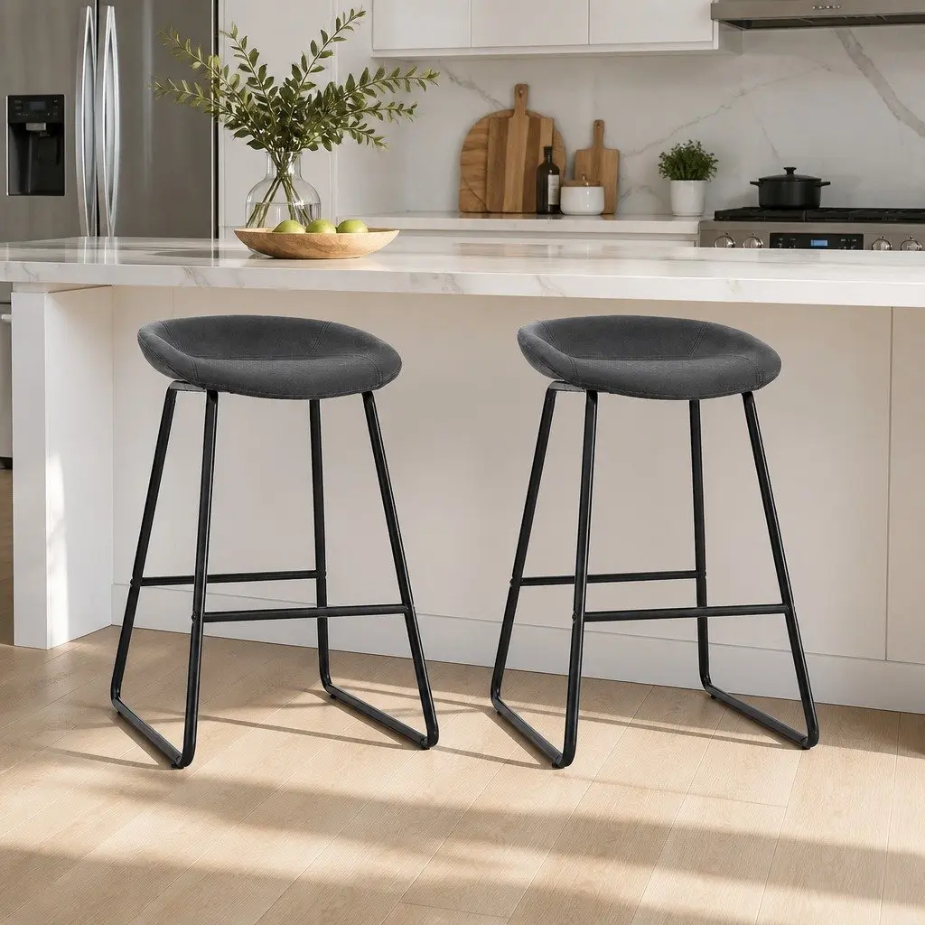 Bar Stools Metal Frame Foam Padded Seat Counter Height Black