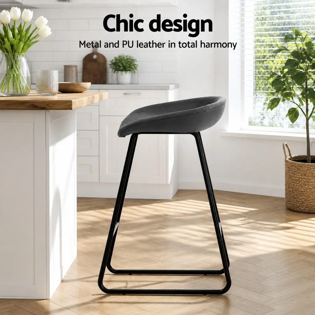 Bar Stools PU Leather Metal Frame 76cm Black Set of 4