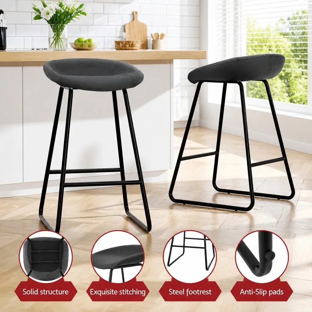 Bar Stools PU Leather Metal Frame 76cm Black Set of 4