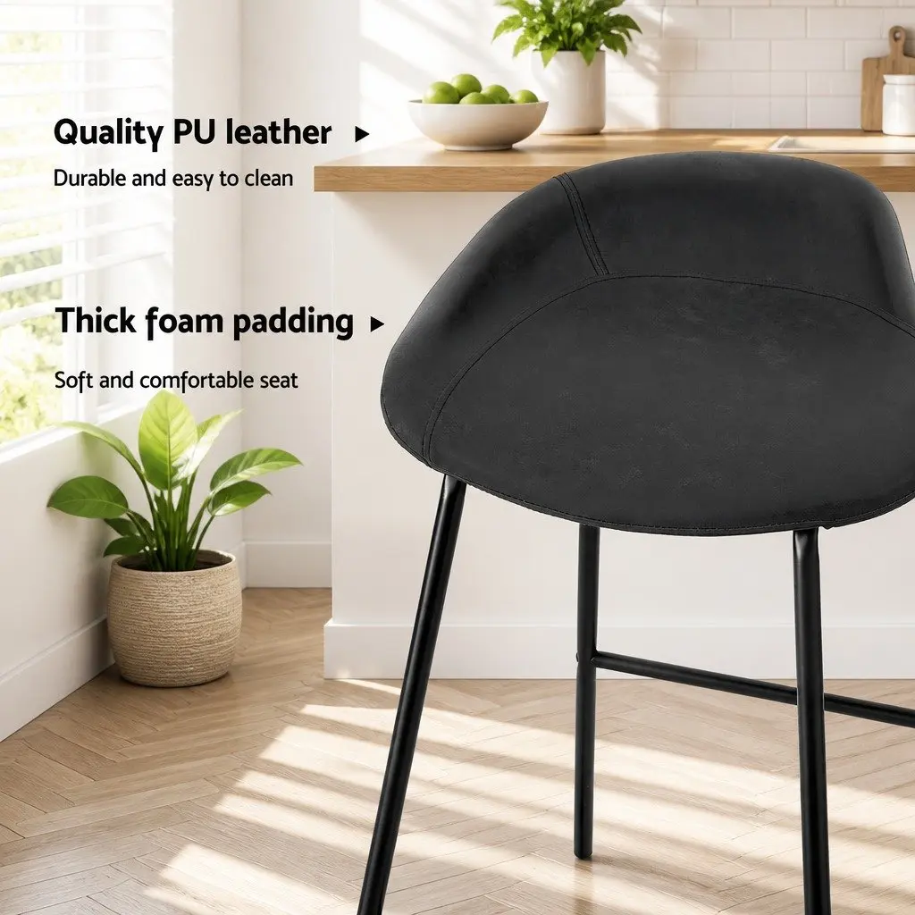 Bar Stools PU Leather Metal Frame 76cm Black Set of 4