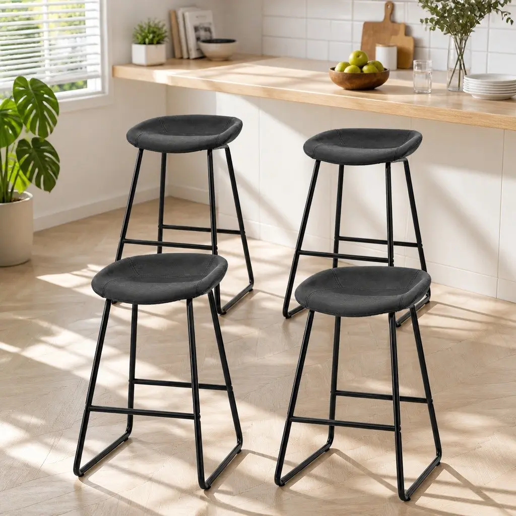 Bar Stools PU Leather Metal Frame 76cm Black Set of 4
