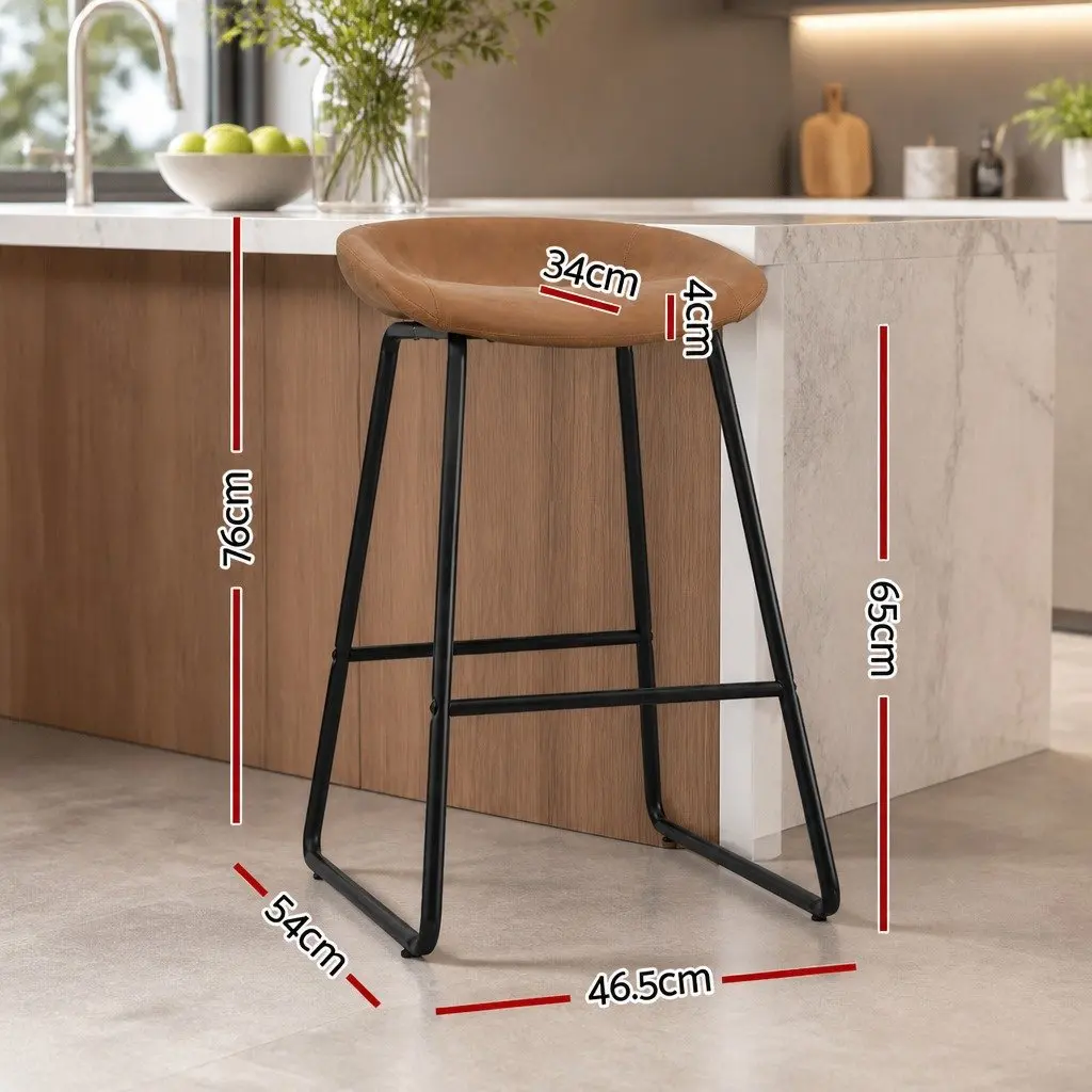 Set of 2 Brown Bar Stools with Footrest and Padded Seats