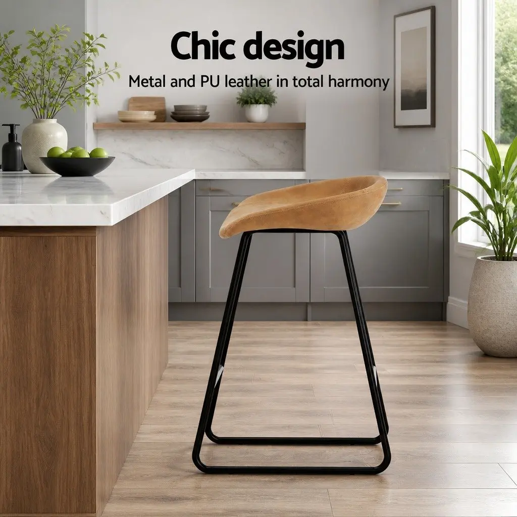 Set of 2 Brown Bar Stools with Footrest and Padded Seats