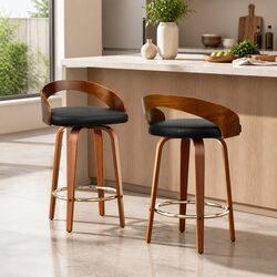 Black Walnut Wooden Bar Stools with Swivel Seats