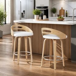 Swivel Bar Stools with PU Cushion White Set of 2