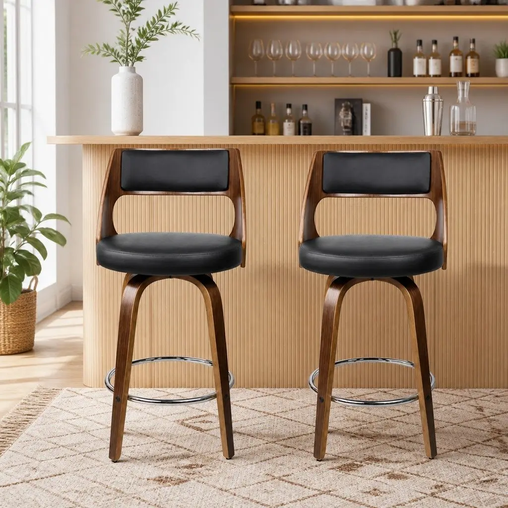 Chrome Footrest Black Seat Bar Stools with Backrest 92cm
