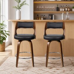 Chrome Footrest Black Seat Bar Stools with Backrest 92cm