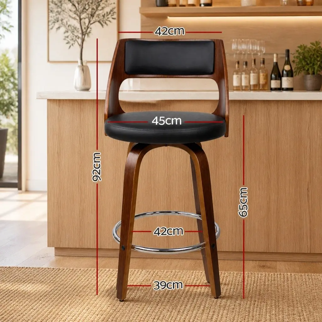 Chrome Footrest Black Seat Bar Stools with Backrest 92cm