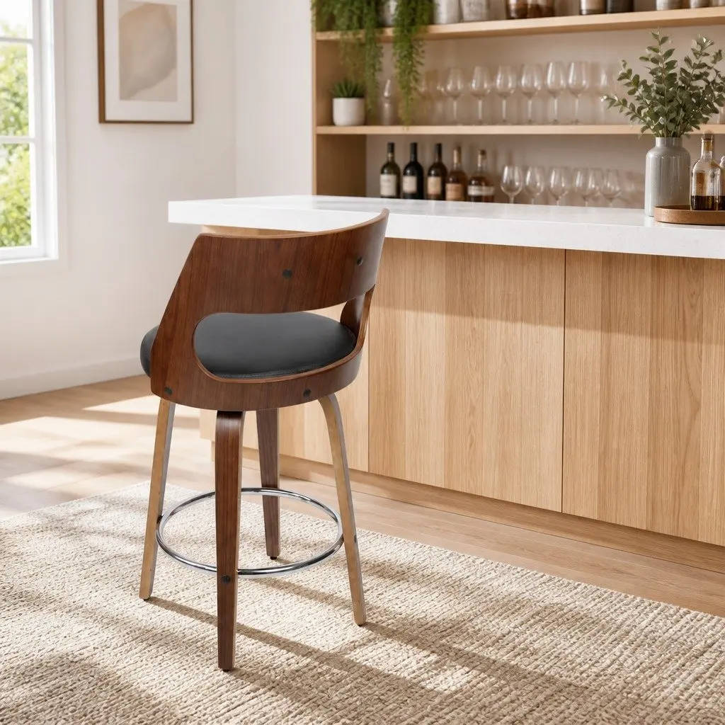Chrome Footrest Black Seat Bar Stools with Backrest 92cm