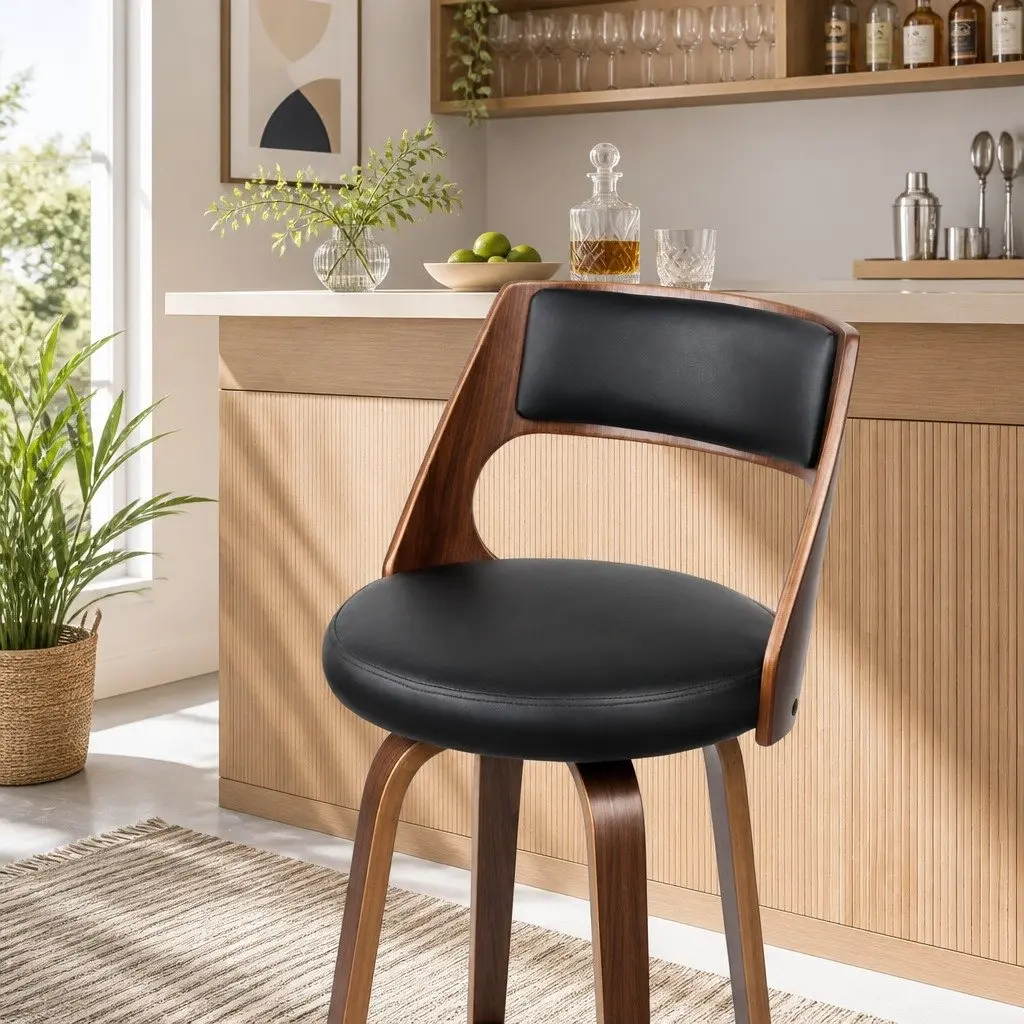 Chrome Footrest Black Seat Bar Stools with Backrest 92cm