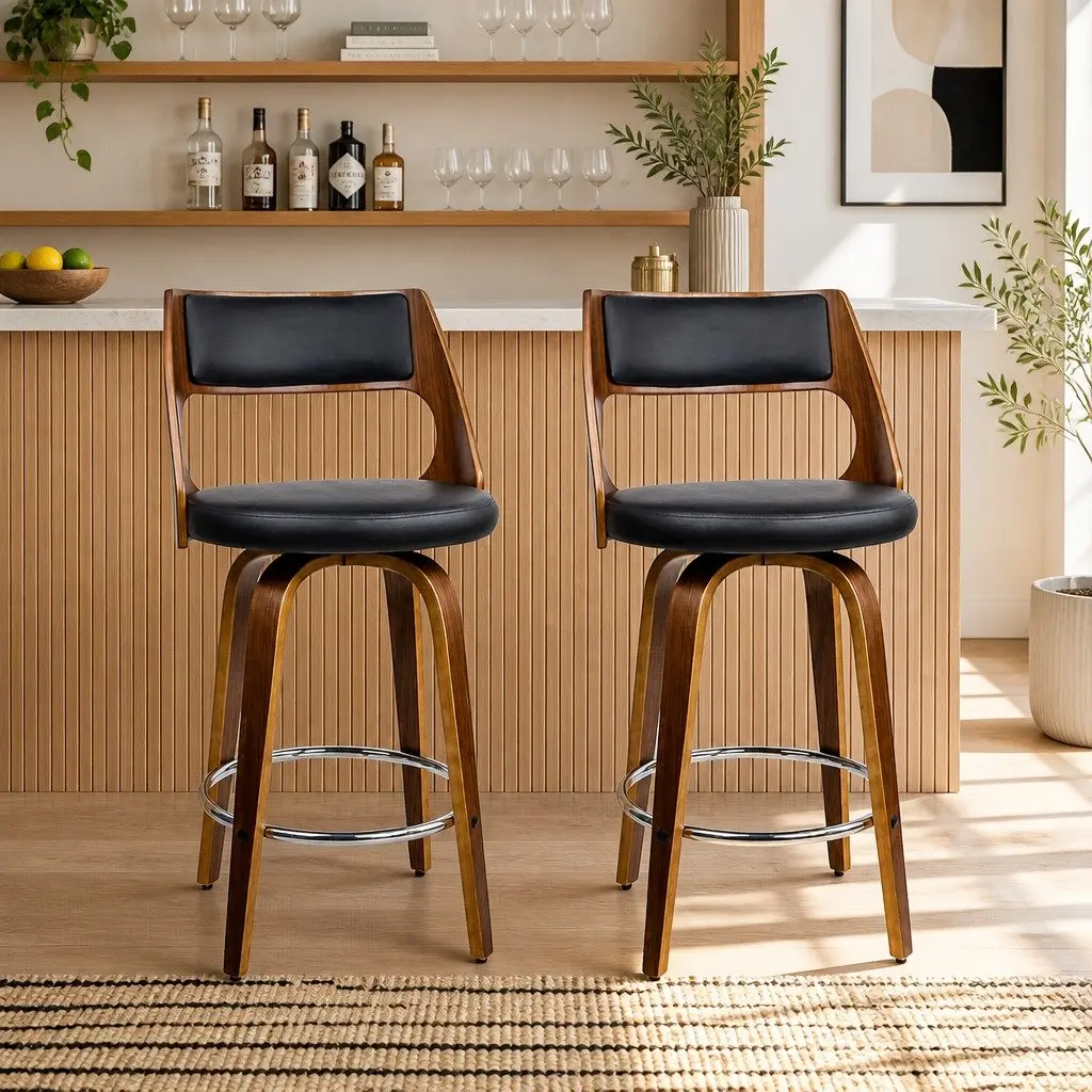 Chrome Footrest Black Seat Bar Stools with Backrest 92cm