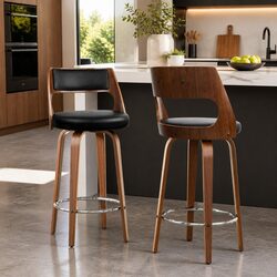 Durable Black PU Leather Swivel Bar Stools 76cm Seat Height