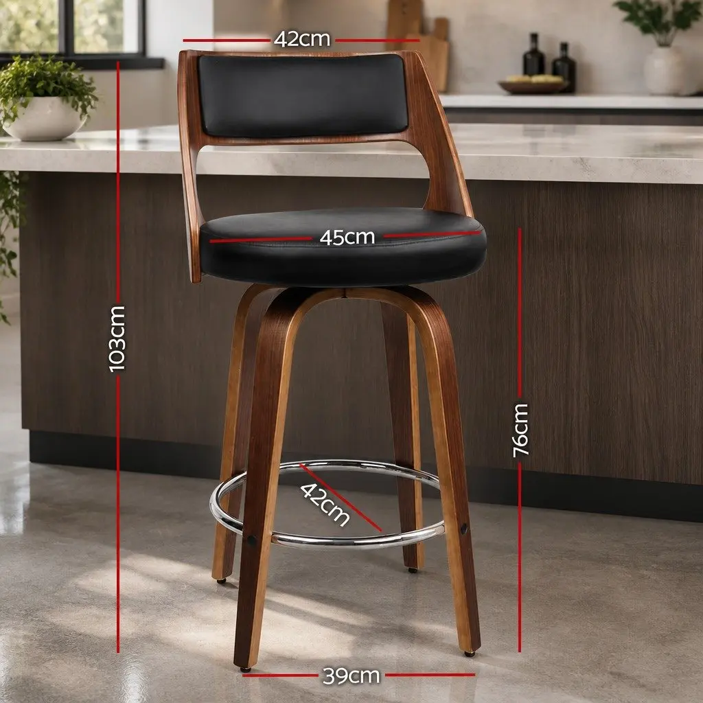 Bar Stools PU Leather 76cm Seat Height Black Padded Backrest