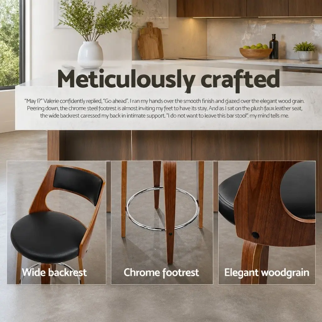 Bar Stools PU Leather 76cm Seat Height Black Padded Backrest