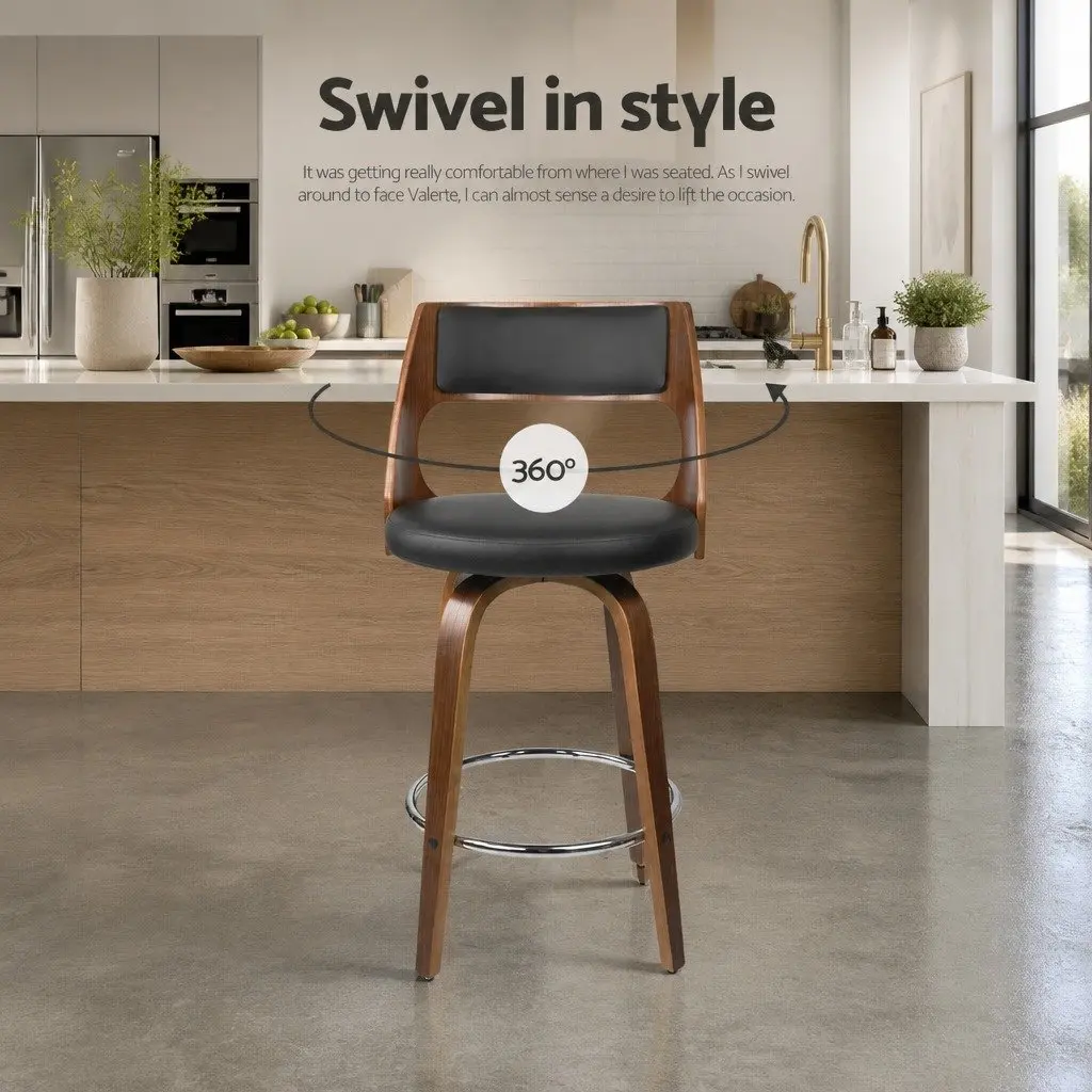 Bar Stools PU Leather 76cm Seat Height Black Padded Backrest