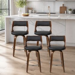 Premium Black Faux Leather Swivel Bar Stool Set of 4