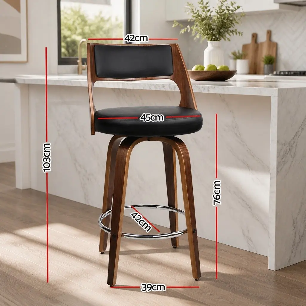 Black Faux Leather Swivel Bar Stool Set of 4