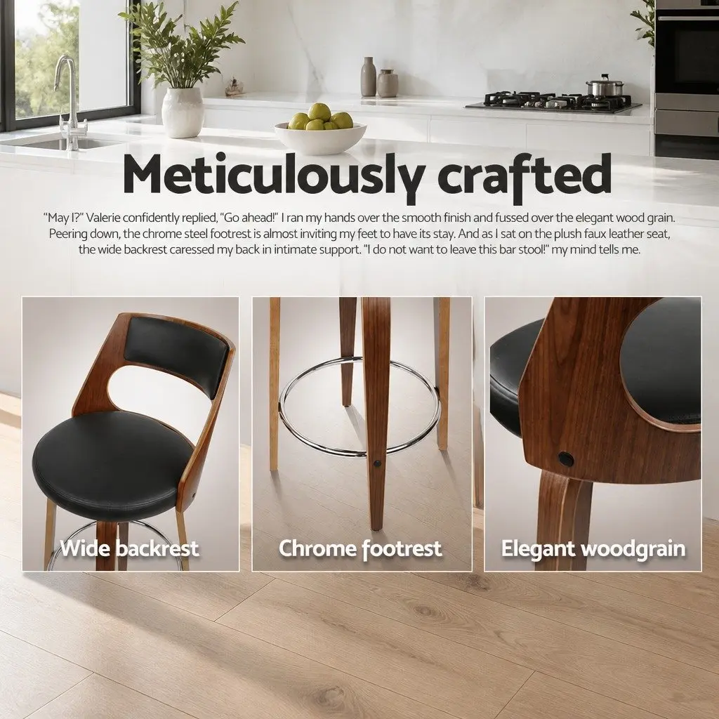 Black Faux Leather Swivel Bar Stool Set of 4