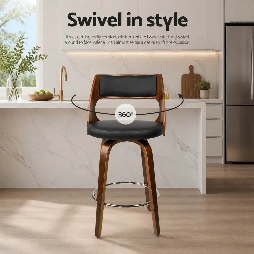Black Faux Leather Swivel Bar Stool Set of 4