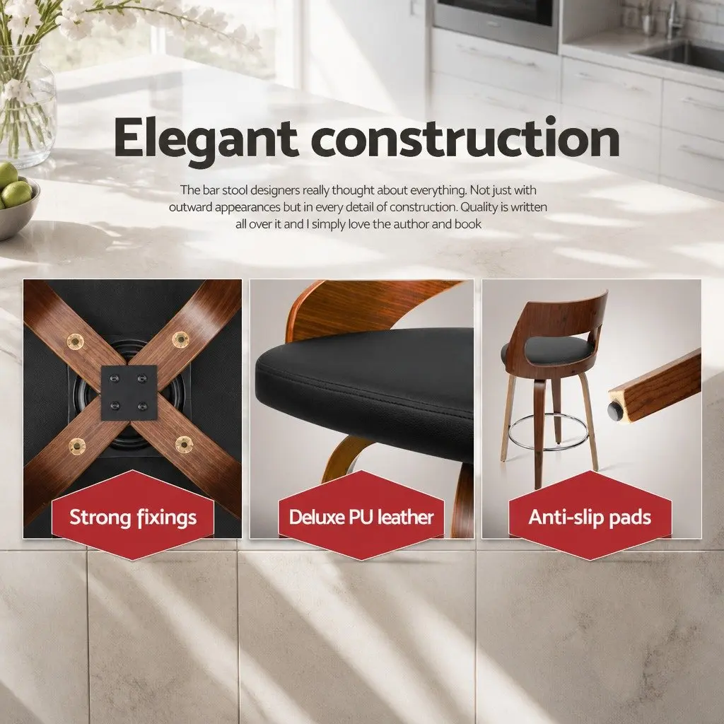 Black Faux Leather Swivel Bar Stool Set of 4