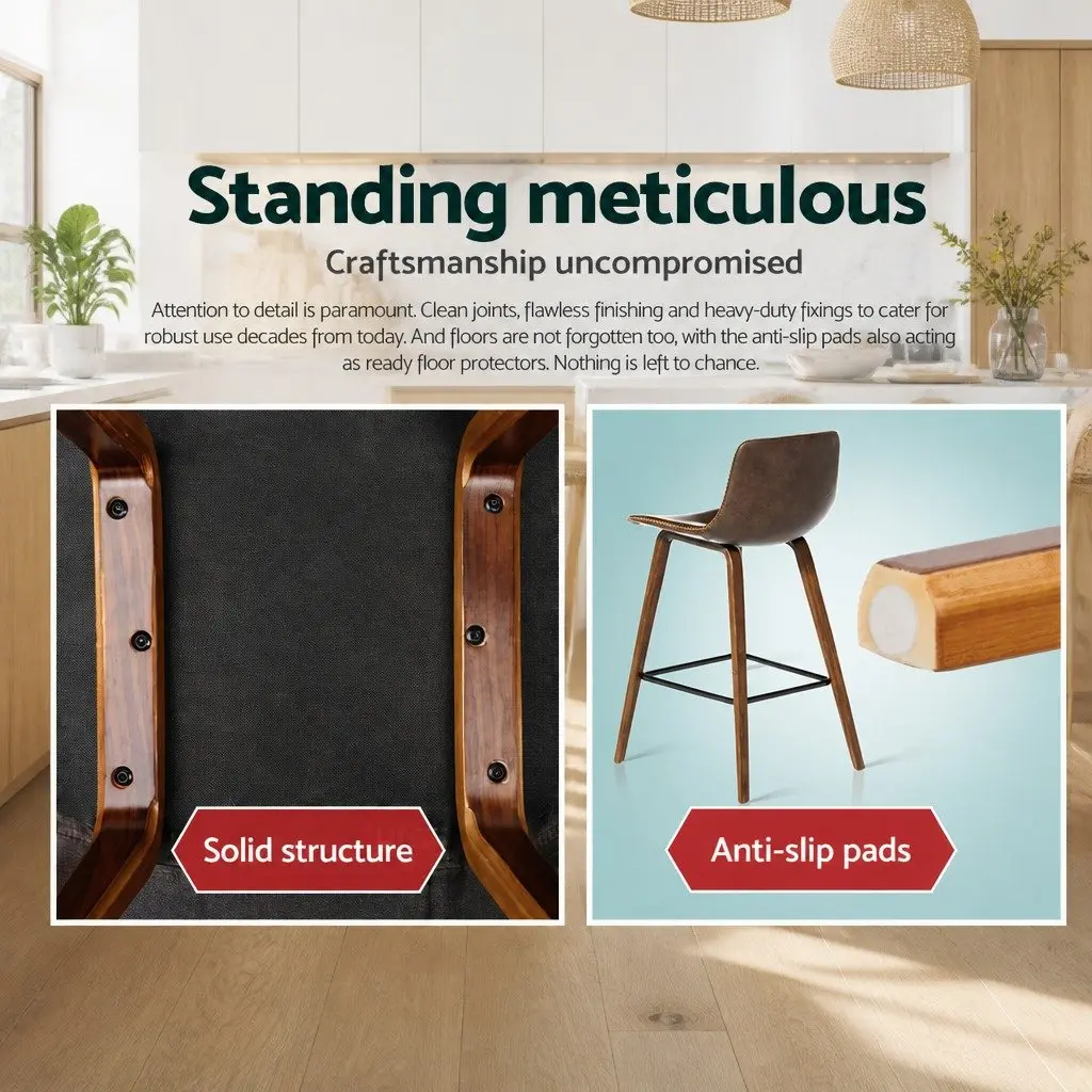 Bar Stools Wooden Plywood Metal Footrest Brown Walnut 2 Piece
