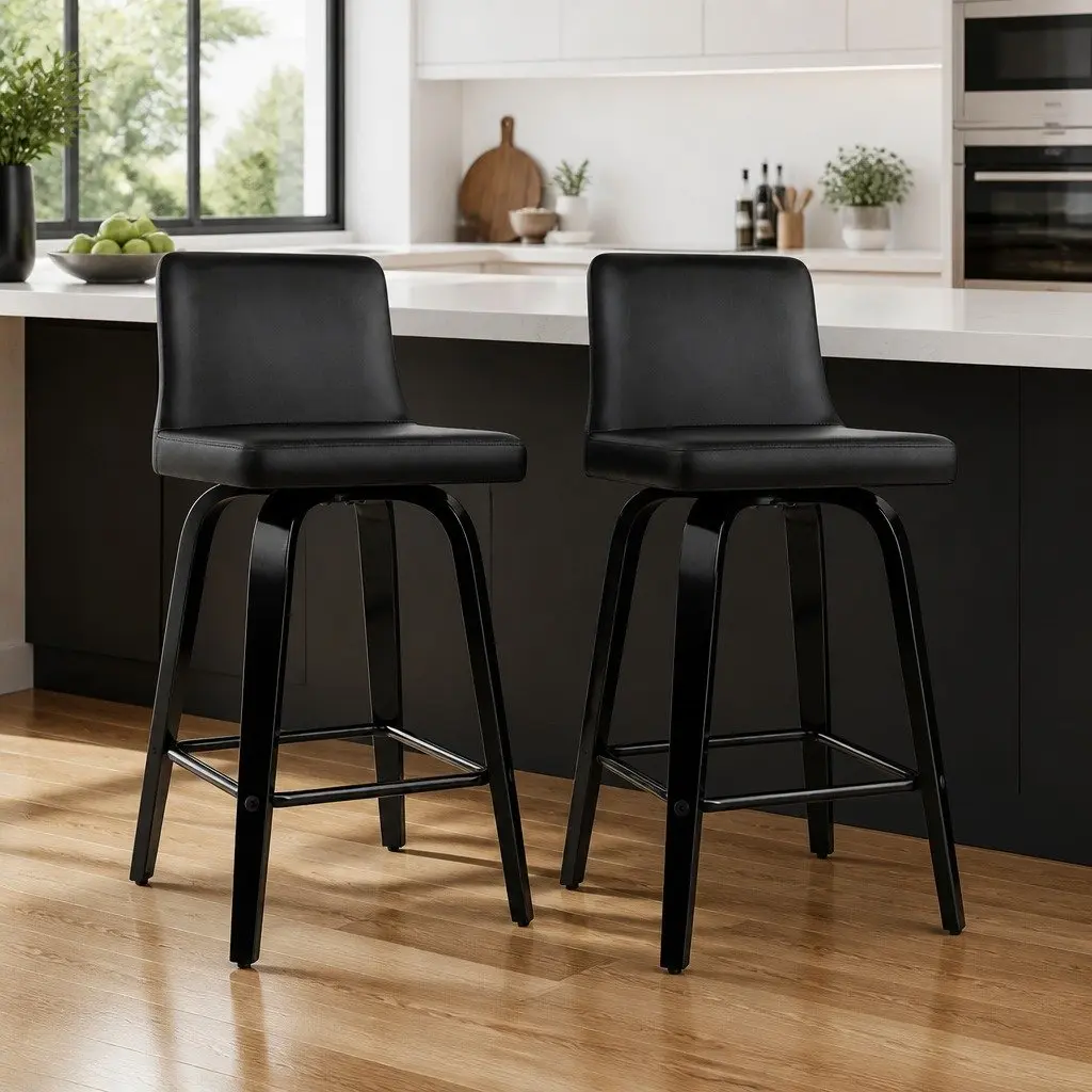Bar Stools PU Leather Black Mid-Height 2 Piece