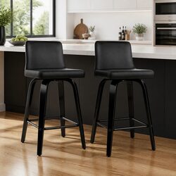 Mid-Height Black Bar Stools Set of 2 with Padded Backrest