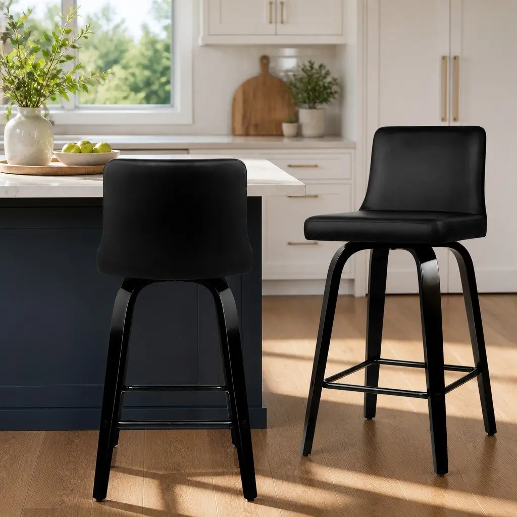 Bar Stools PU Leather Black Mid-Height 2 Piece