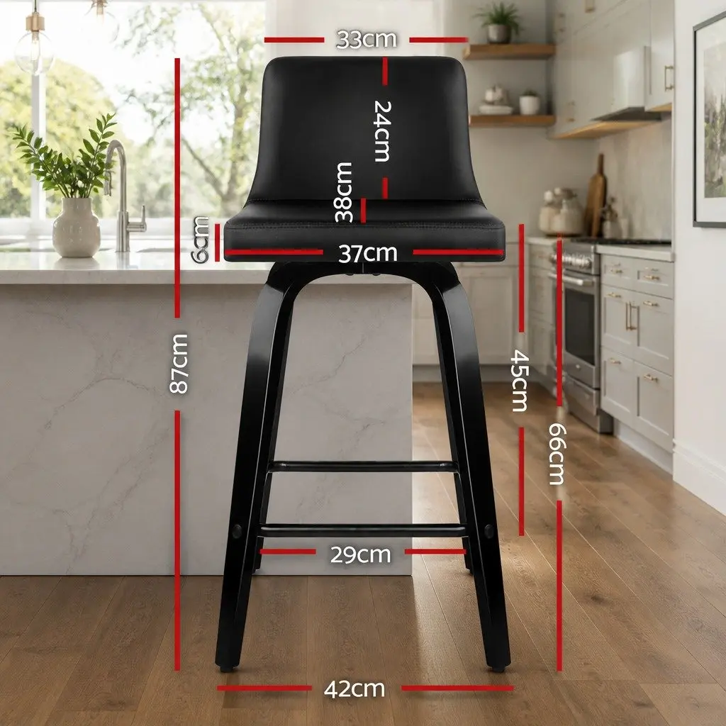 Bar Stools PU Leather Black Mid-Height 2 Piece