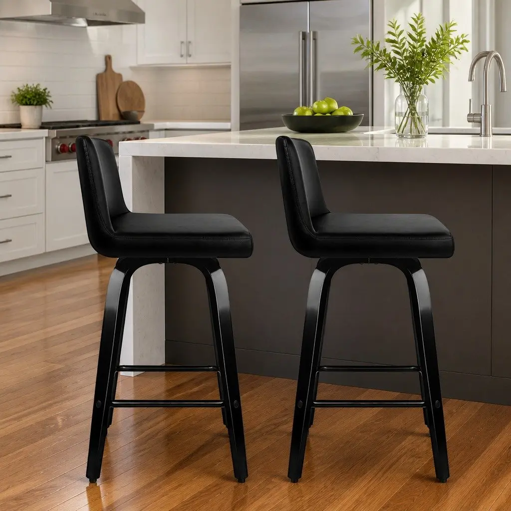 Bar Stools PU Leather Black Mid-Height 2 Piece
